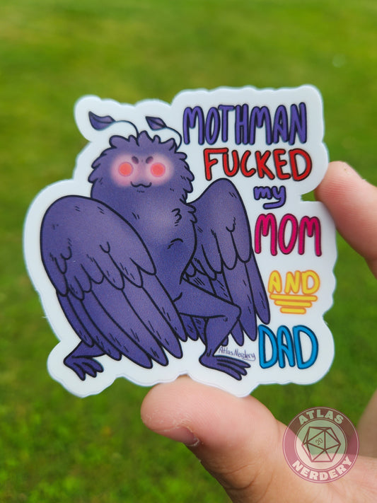 Mothman Fucked My Mom And Dad Sticker - 3" Waterproof Semi-Gloss Vinyl Sticker