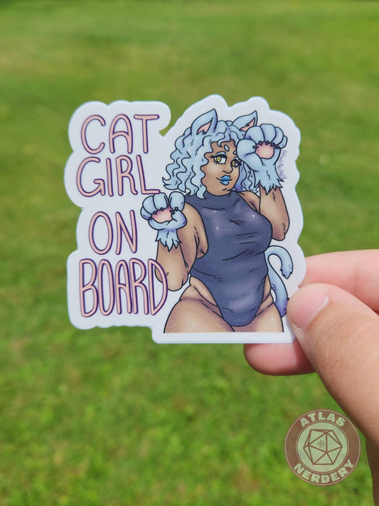 Cat Girl On Board - 3" Waterproof Semi-Gloss Vinyl Sticker