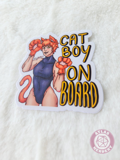 Cat Boy On Board - 3" Waterproof Semi-Gloss Vinyl Sticker