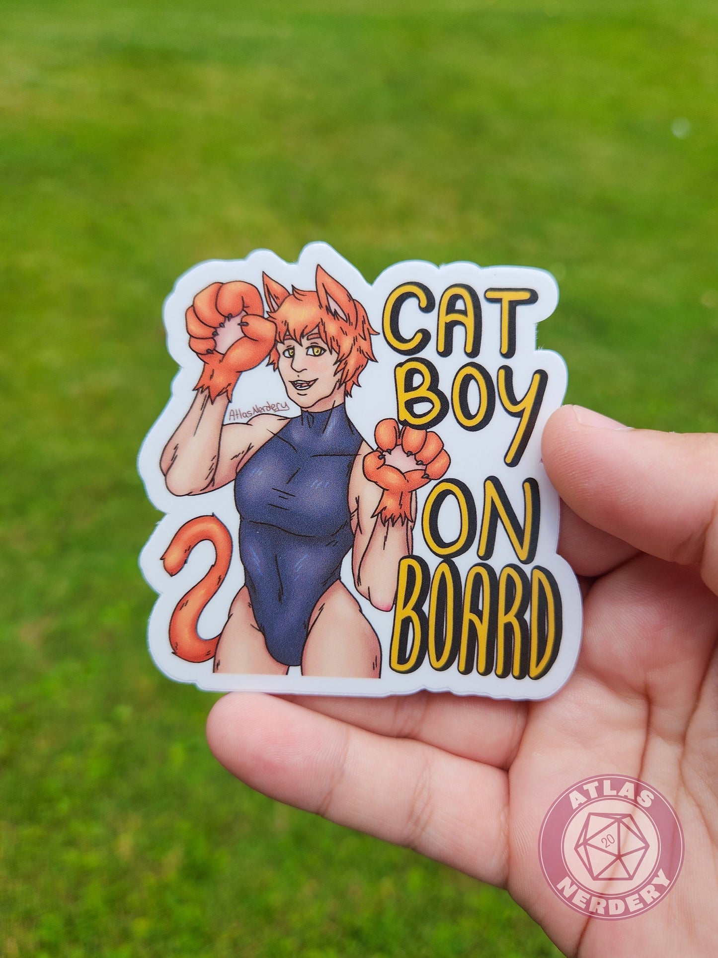 Cat Boy On Board - 3" Waterproof Semi-Gloss Vinyl Sticker