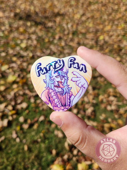 Furry Fan - 2.25” x 2” Holographic Heart Shaped Pinback Button
