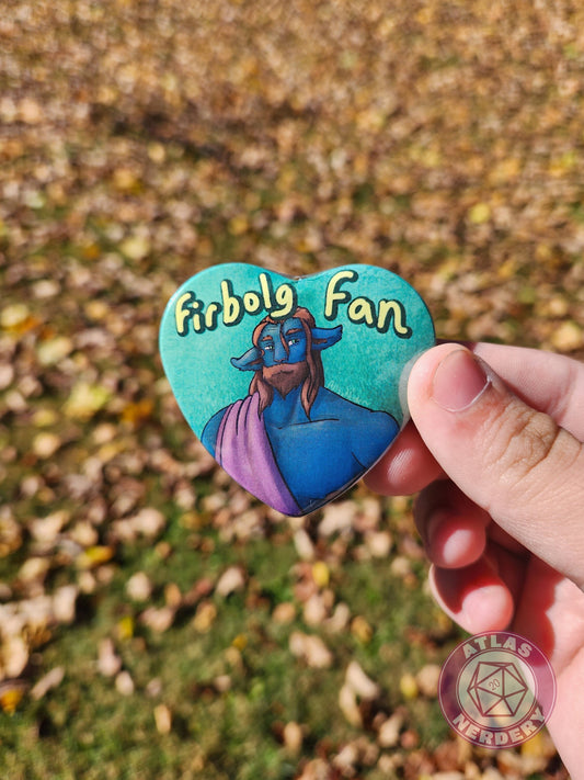 Firbolg Fan - 2.25” x 2” Holographic Heart Shaped Pinback Button