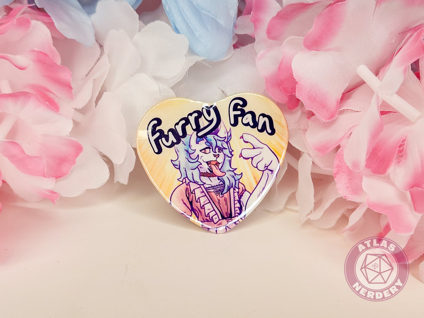 Furry Fan - 2.25” x 2” Holographic Heart Shaped Pinback Button