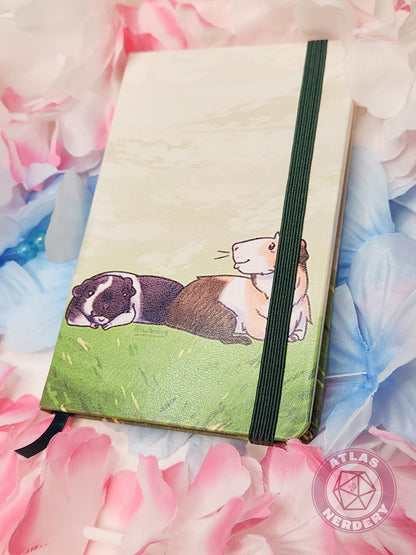 Guinea Pigs Travel Sketchbook - A6 Size with 160 Pages, Green Ribbon Bookmark and Strap Closure