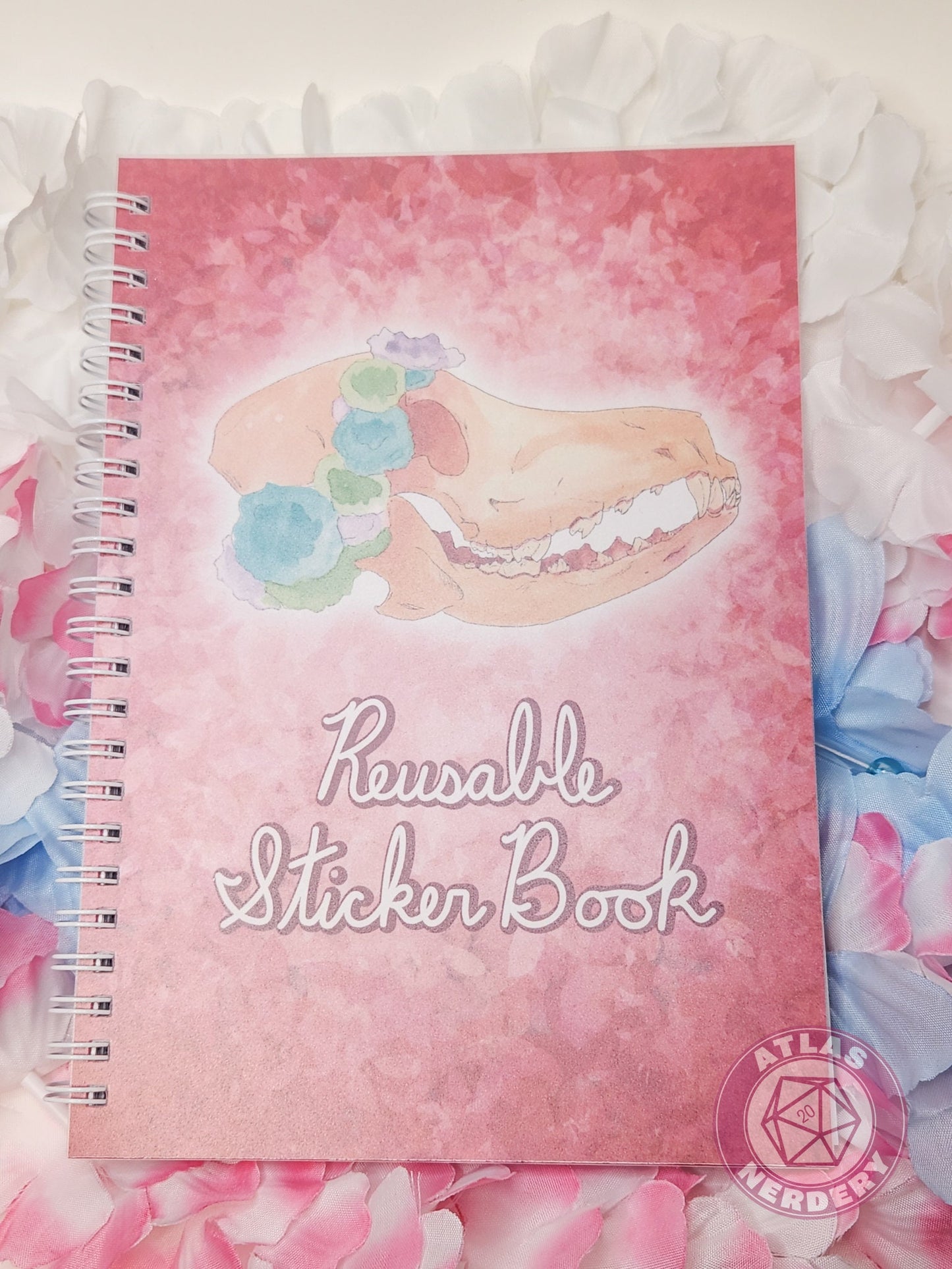 Floral Wolf Skull - Reusable Sticker Book Size A5 with White Spinal Binding